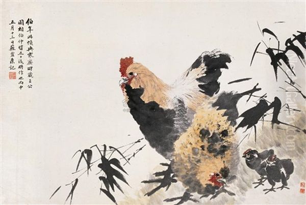 Chicken Oil Painting by Ren Bonian