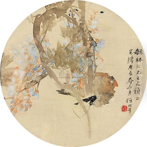 Flowers And Birds Oil Painting by Ren Bonian