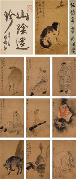 Figures (album W/10 Works)(+ Calligraphy) Oil Painting by Ren Bonian