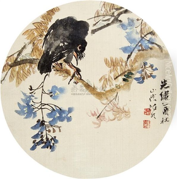 Flowers And Bird Oil Painting by Ren Bonian