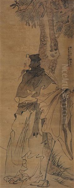 Scholar Under The Pine Tree Oil Painting by Ren Bonian