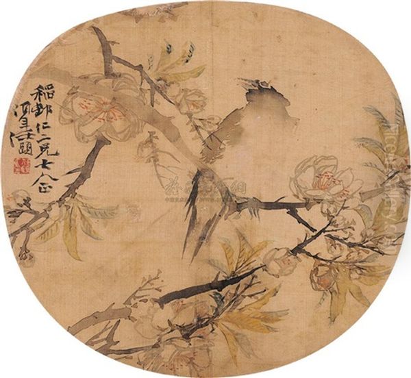 Peach Blossom And Bird Oil Painting by Ren Bonian