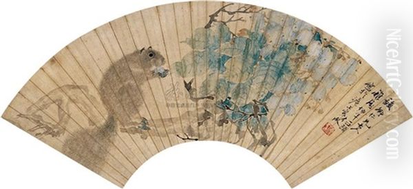 Squirrel And Grape Oil Painting by Ren Bonian