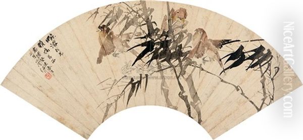 Bird And Bamboo Oil Painting by Ren Bonian