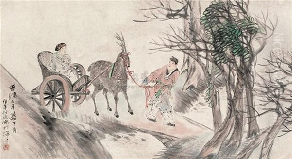 Landscape And Character Oil Painting by Ren Bonian