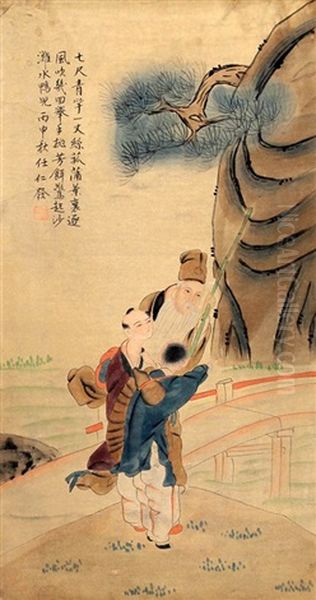 A Fine Chinese Painting Attributed To Ren Ren Fa Oil Painting by Ren Renfa
