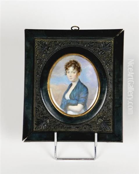 Femme Au Chale Bleu Oil Painting by Marie Honore Renaud