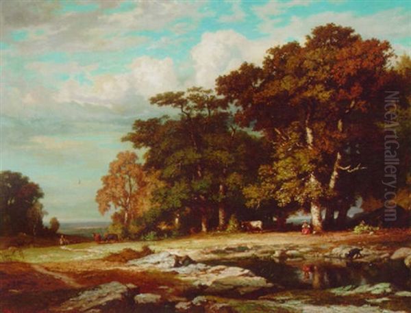 La Mare Aux Fees, Barbizon Oil Painting by Jean Emile Renie