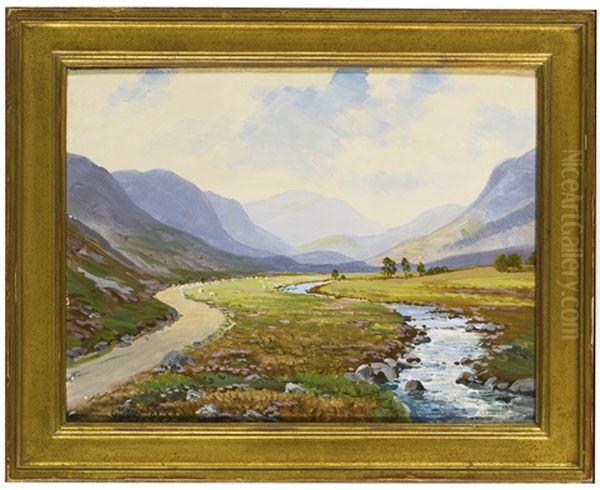 Glen Clusel Near Braemer, Scotland And Marsco & Sligahan, The Isle Of Skye: Two Paintings Oil Painting by George Melvin Rennie