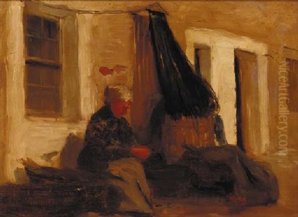 Mending The Nets Oil Painting by George Melvin Rennie