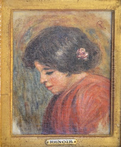 Blumenstrauss In Einer Metallvase Mit Blattdekor Oil Painting by Pierre Auguste Renoir