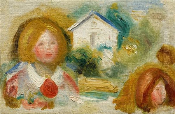 Blumenstrauss In Einer Metallvase Mit Blattdekor Oil Painting by Pierre Auguste Renoir