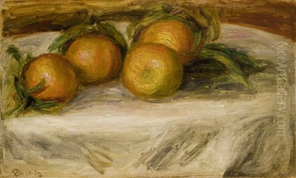 Blumenstrauss In Einer Metallvase Mit Blattdekor Oil Painting by Pierre Auguste Renoir