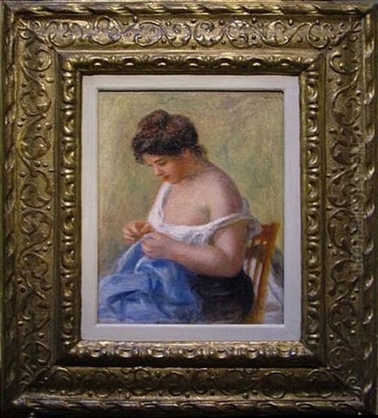 Blumenstrauss In Einer Metallvase Mit Blattdekor Oil Painting by Pierre Auguste Renoir