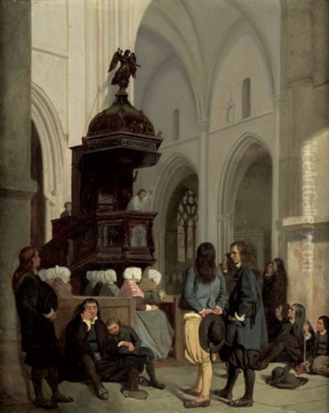 Die Sonntagspredigt Oil Painting by Antoine-Emile Renouard