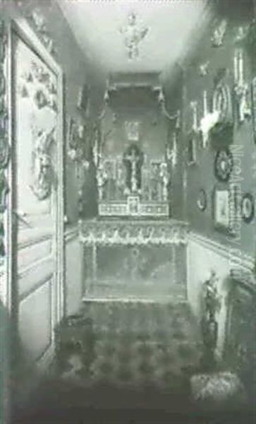 Interieur De Chapelle Oil Painting by Renouard, Charles Paul