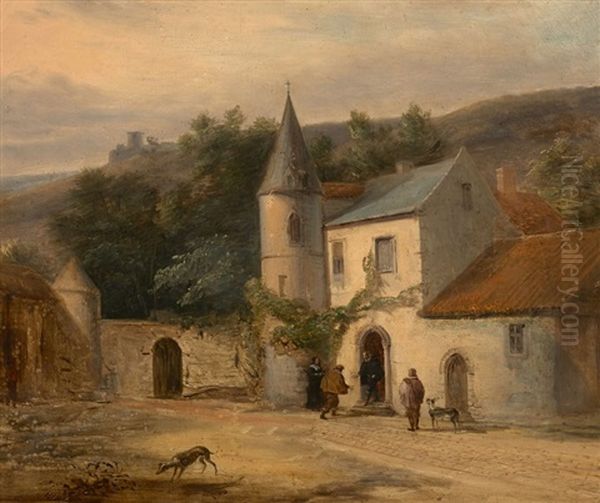 Scene Animee Devant Une Chapelle Oil Painting by Charles Renoux