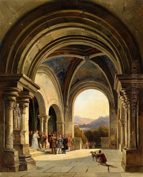 Departing Hunt Party Oil Painting by Charles Renoux