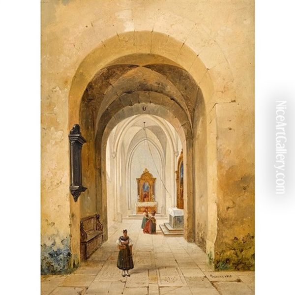 Italian Cloister Oil Painting by Charles Renoux