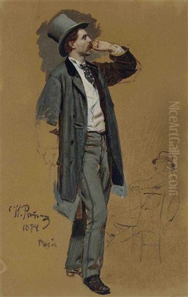 Study For 'a Parisian Cafe': Gentleman Standing And Jean-leon Gerome (1824-1904) Oil Painting by Repin Iliya