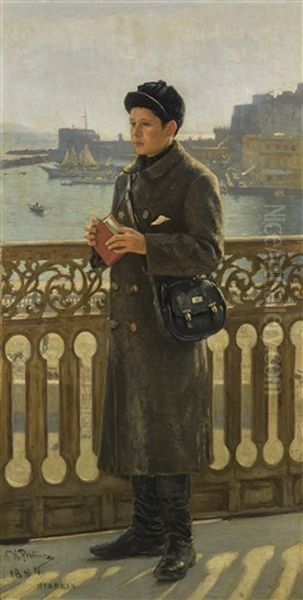 Portrait Of Yuri Repin By The Bay Of Naples Oil Painting by Repin Iliya