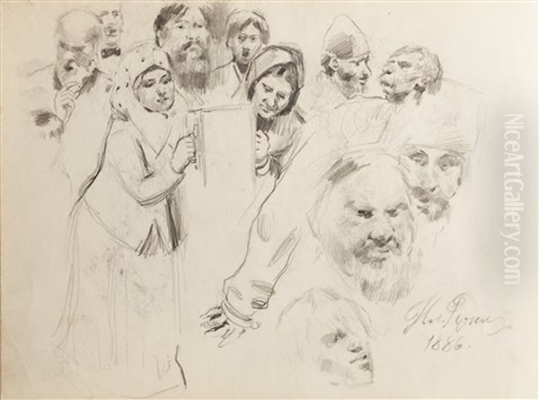Sketches For The Painting Krestny Khod (religious Procession) In Kursk Gubernia Oil Painting by Repin Iliya