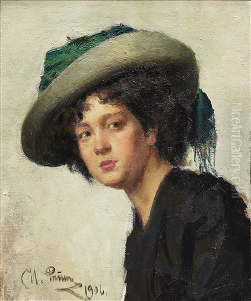 Portrait Of A Woman In A Grey Hat Oil Painting by Repin Iliya