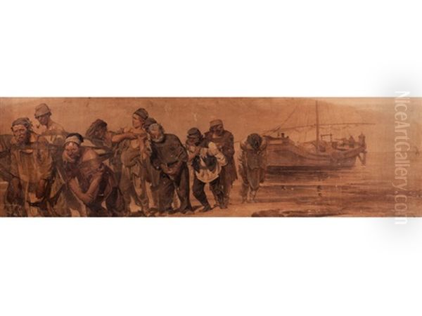 Die Wolgatreidler Oil Painting by Repin Iliya