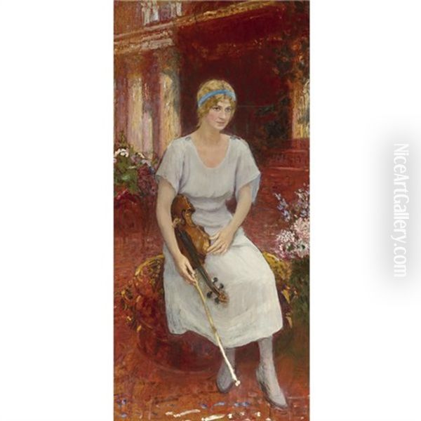 Portrait Of The Violinist Cecile Hansen Oil Painting by Repin Iliya