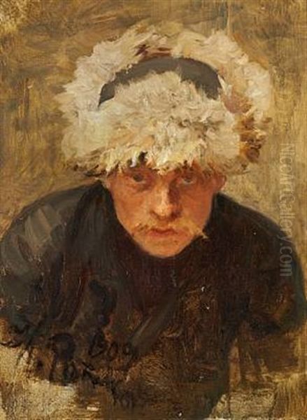 A Portrait Of A Russian Muzhik Wearing A Cap With Earflaps Oil Painting by Repin Iliya
