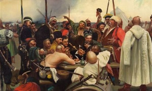 Cossacks Writing A Letter To The Turkish Sultan Oil Painting by Repin Iliya