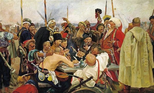 Die Saphorosher Kosaken Schreiben Einen Brief An Den Turkischen Sultan Oil Painting by Repin Iliya