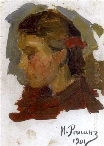 A Study Of A Woman In Profile Oil Painting by Repin Iliya