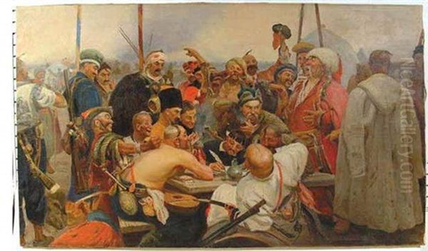 The Reply Of The Zaporozhian Cossacks To Sultan Mahmoud Iv Oil Painting by Repin Iliya