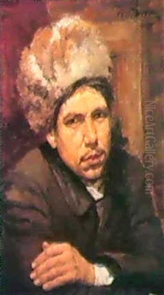 Portraet Af En Ung Mand Med Pelshue Oil Painting by Repin Iliya