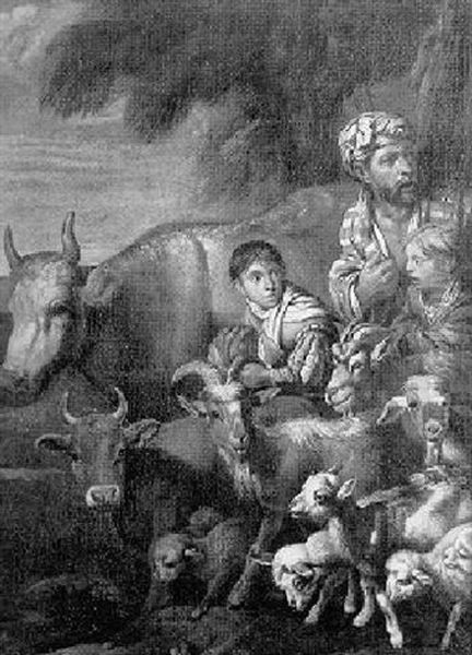 Cowherd With His Two Sons And Livestock Oil Painting by Arcangelo Resani