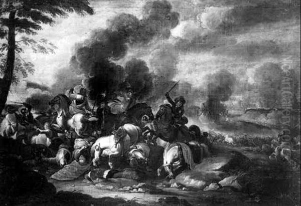 A Cavalry Battle Oil Painting by Pandolfo Reschi