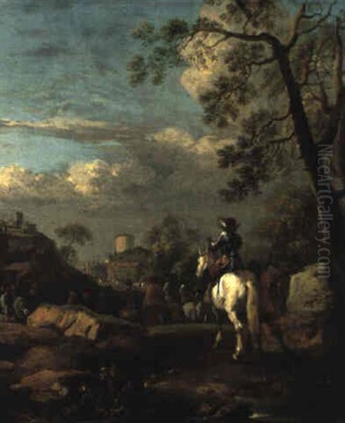 Reiter Vor Einem Italienischen Dorf Oil Painting by Pandolfo Reschi