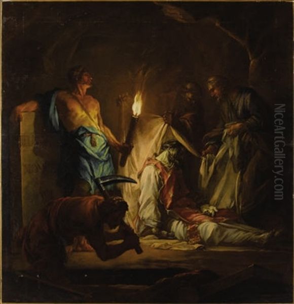 The Entombment Of A Cleric By Torchlight Oil Painting by Jean Restout the Younger