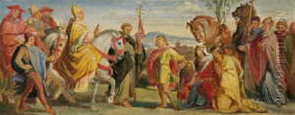 Die Begegnung Kaiser Heinrichs Iv. Mit Papst Gregor Vii. In Canossa Oil Painting by Alfred Rethel