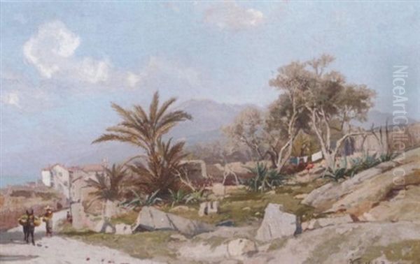 A Coastal Landscape At Bordighera Oil Painting by Karl Lorenz Rettich