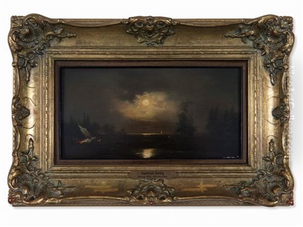 Nocturnal Seascape Oil Painting by Heinrich Rettig