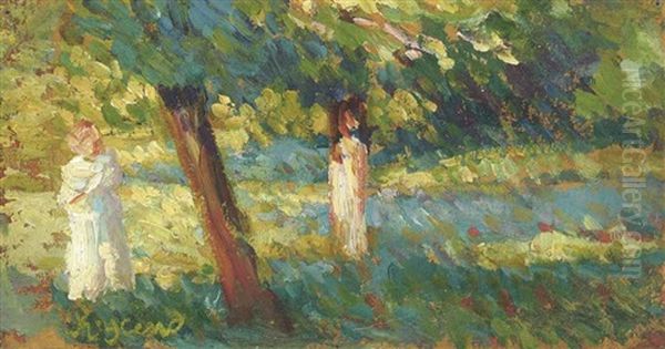 A Maiden In A Grove Oil Painting by Enrico Reycend