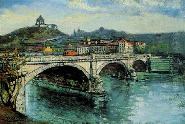 A Riverscape Oil Painting by Enrico Reycend