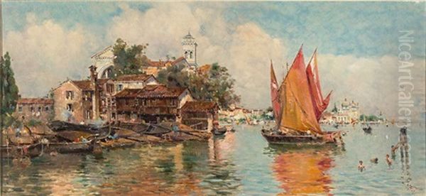 Blick Auf Die Giudecca In Venedig Oil Painting by Antonio Maria de Reyna Manescau