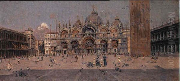Plaza De San Marco, Venezia Oil Painting by Antonio Maria de Reyna Manescau