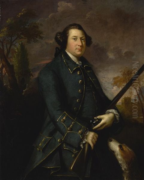 Portrait Of Clotworthy Skeffington, 1st Earl Of Massereene (1714-1757), Three-quarter Length, In A Landscape Oil Painting by Of Sir Joshua Reynolds