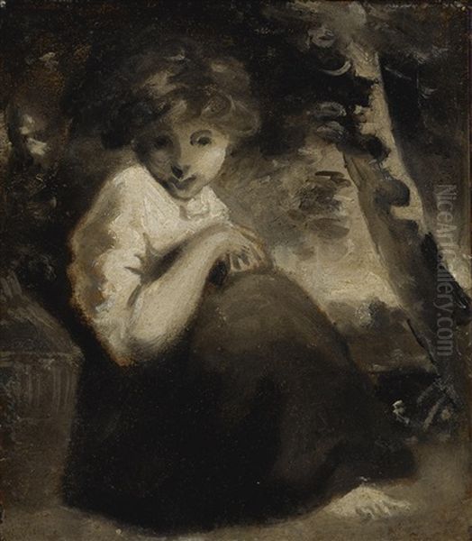 Portrait Of A Girl With A Bird Oil Painting by Of Sir Joshua Reynolds