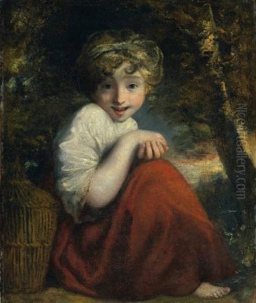 Girl With A Bird Oil Painting by Of Sir Joshua Reynolds