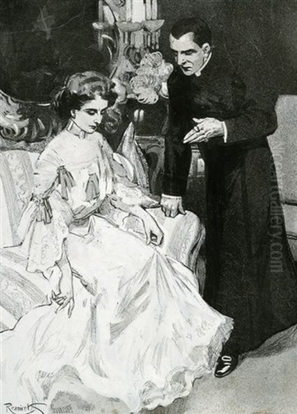 Die Private Unterredung: Pater Mit Junger Frau In Weisem Kleid In Einem Salon Oil Painting by Ferdinand, Freiherr Von Reznicek